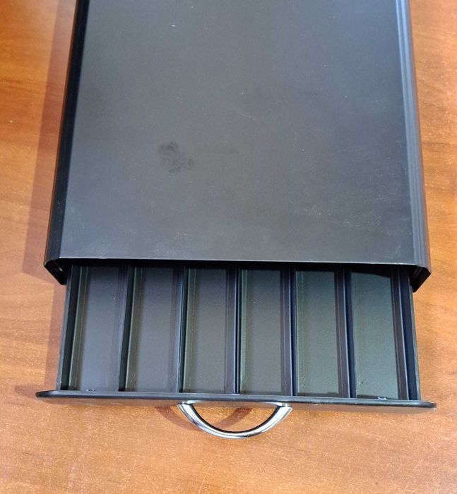 Suport capsule cafea cu sertar, capacitate 60 capsule, metal, negru