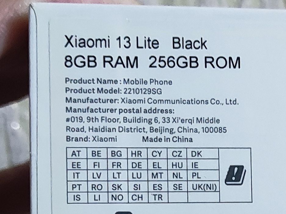 xiaomi 13 lite  srochna 8- 256 black karobka dakunet chixol
