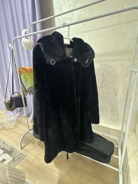 шуба мутон с норковым воротником