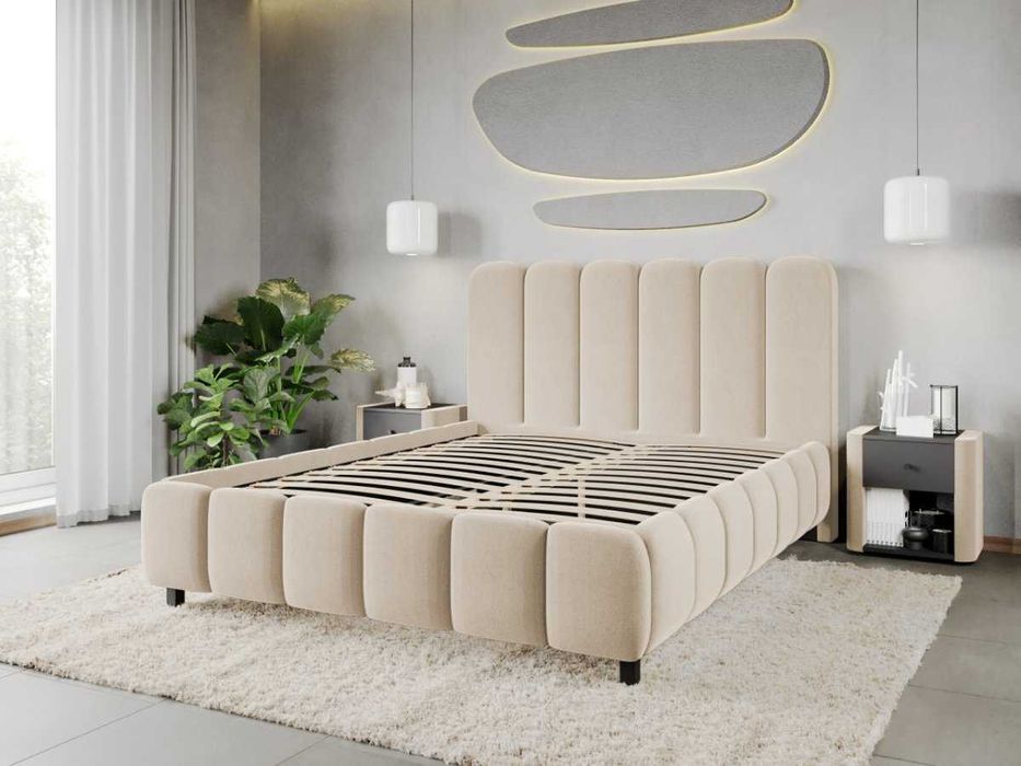 Pat Tapitat Bari Crem Velluto 2 cu somiera fixa