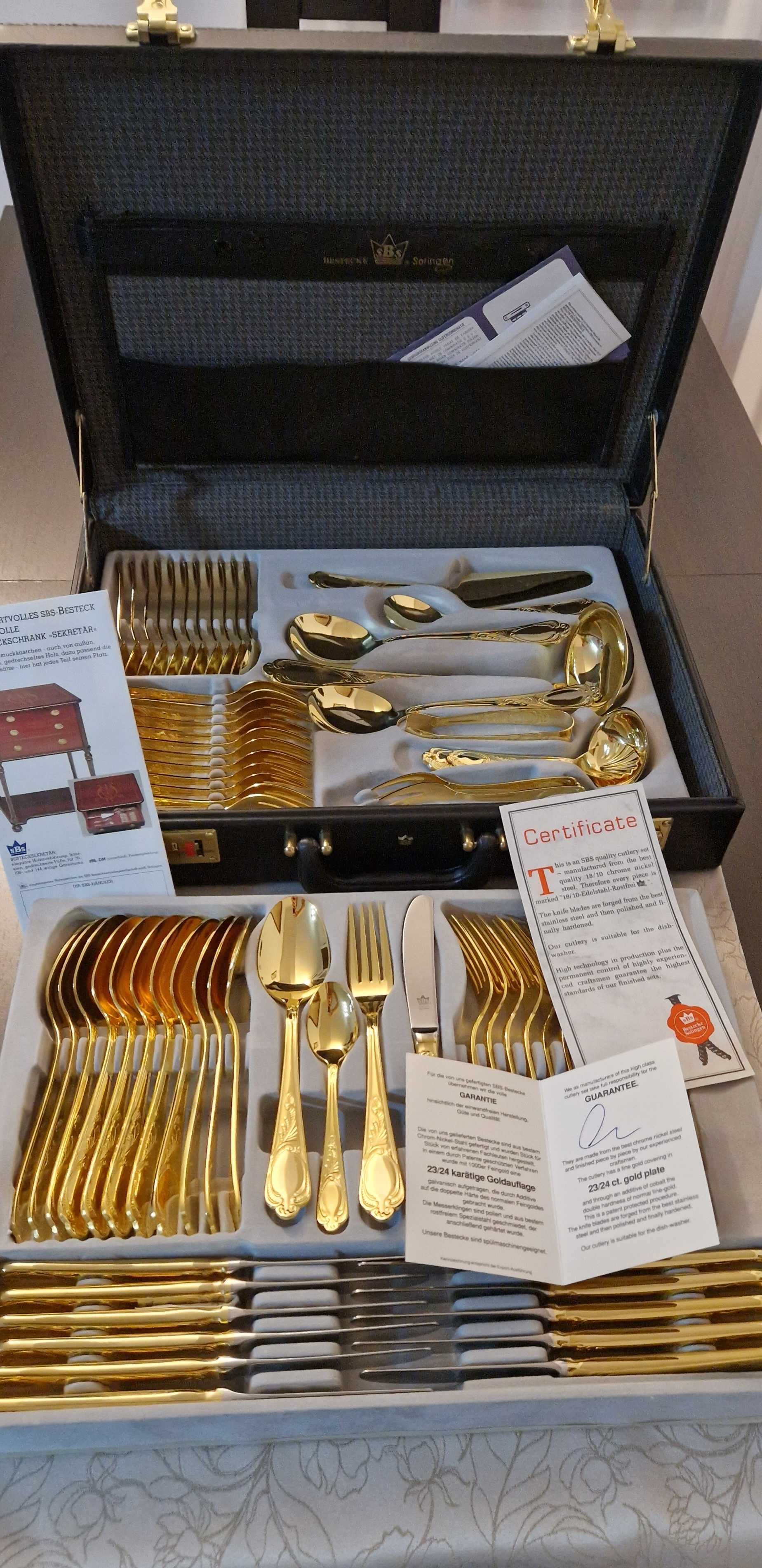 Set tacâmuri Bestecke sBs Solingen  placat cu aur 23/24k model Viena