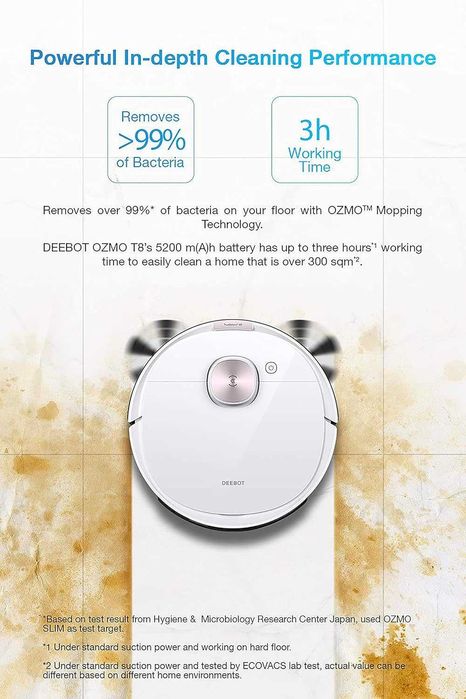 Прахосмукачка робот ECOVACS DEEBOT OZMO T8, ламинат/килими/Alexa
