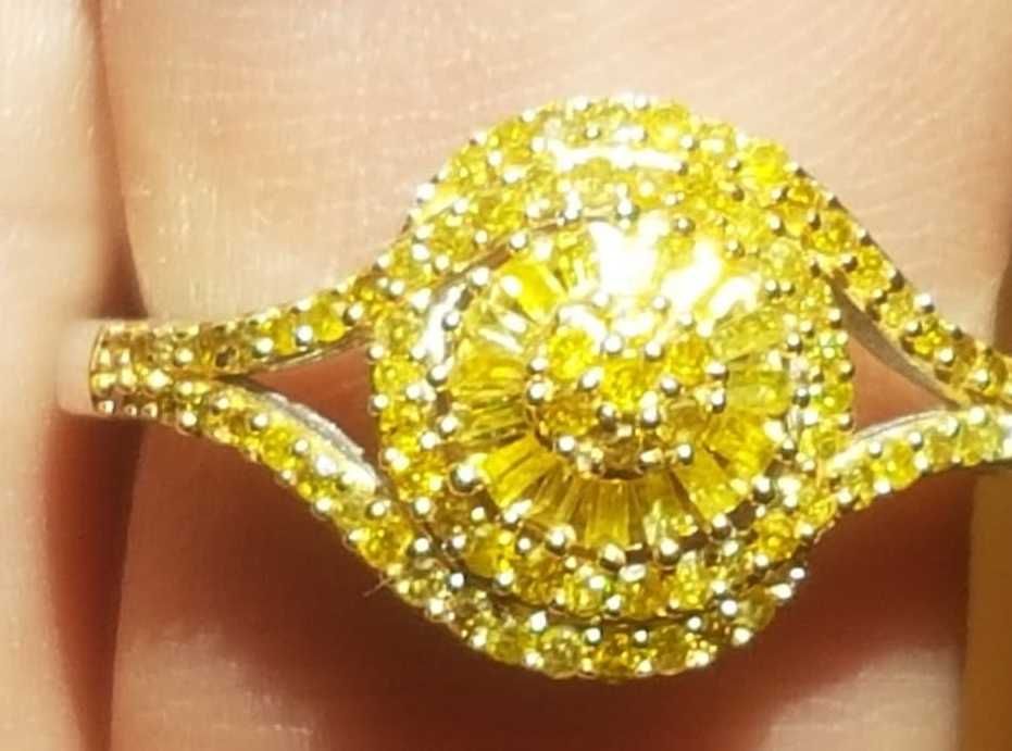 Сребърен пръстен с естествени жълти диаманти СЕРТИФИКАТ