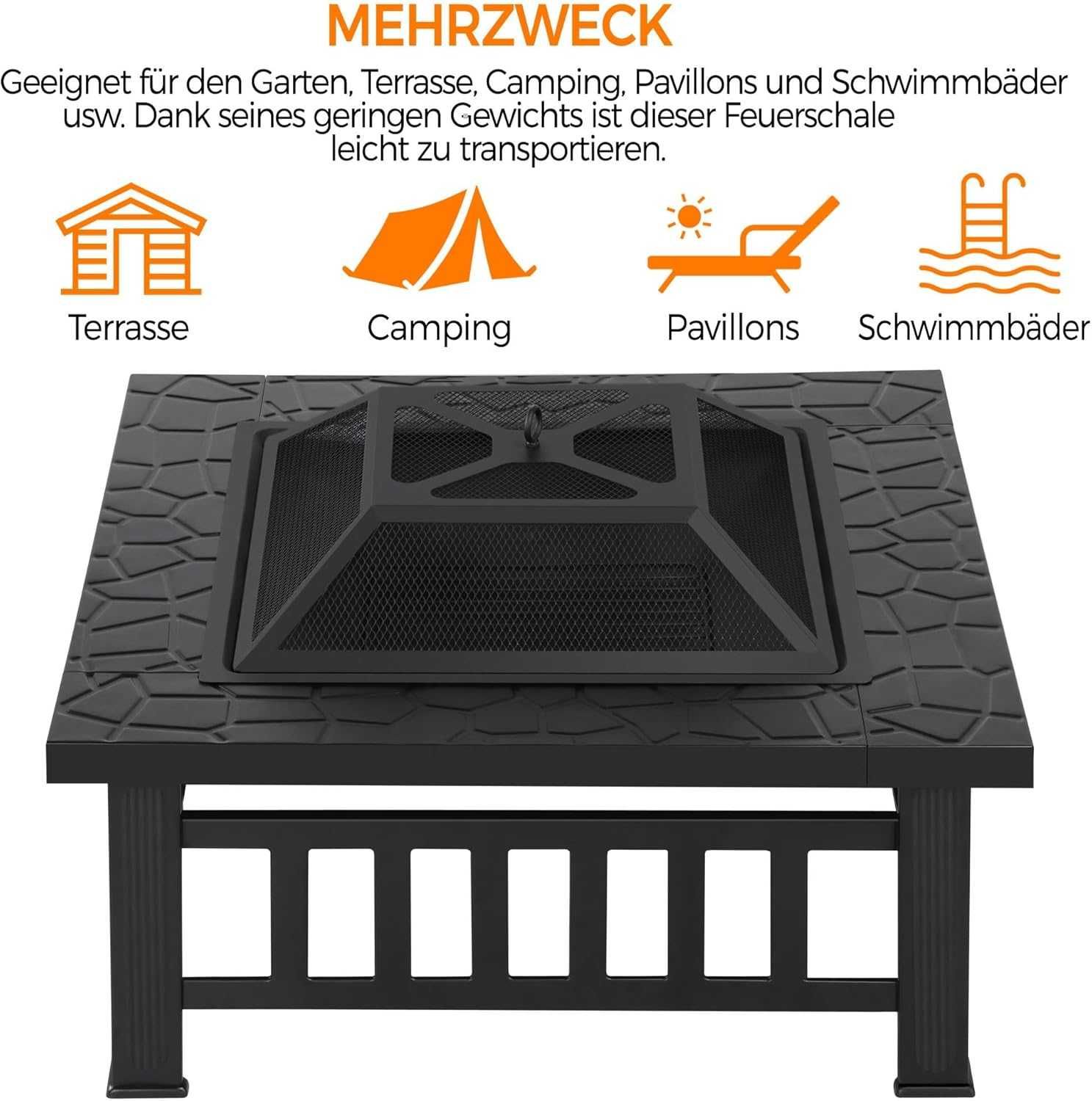 Focar patrat gradina, Fire Pit, Vatra Foc 80.5x80.5cm |YT 592190 Black