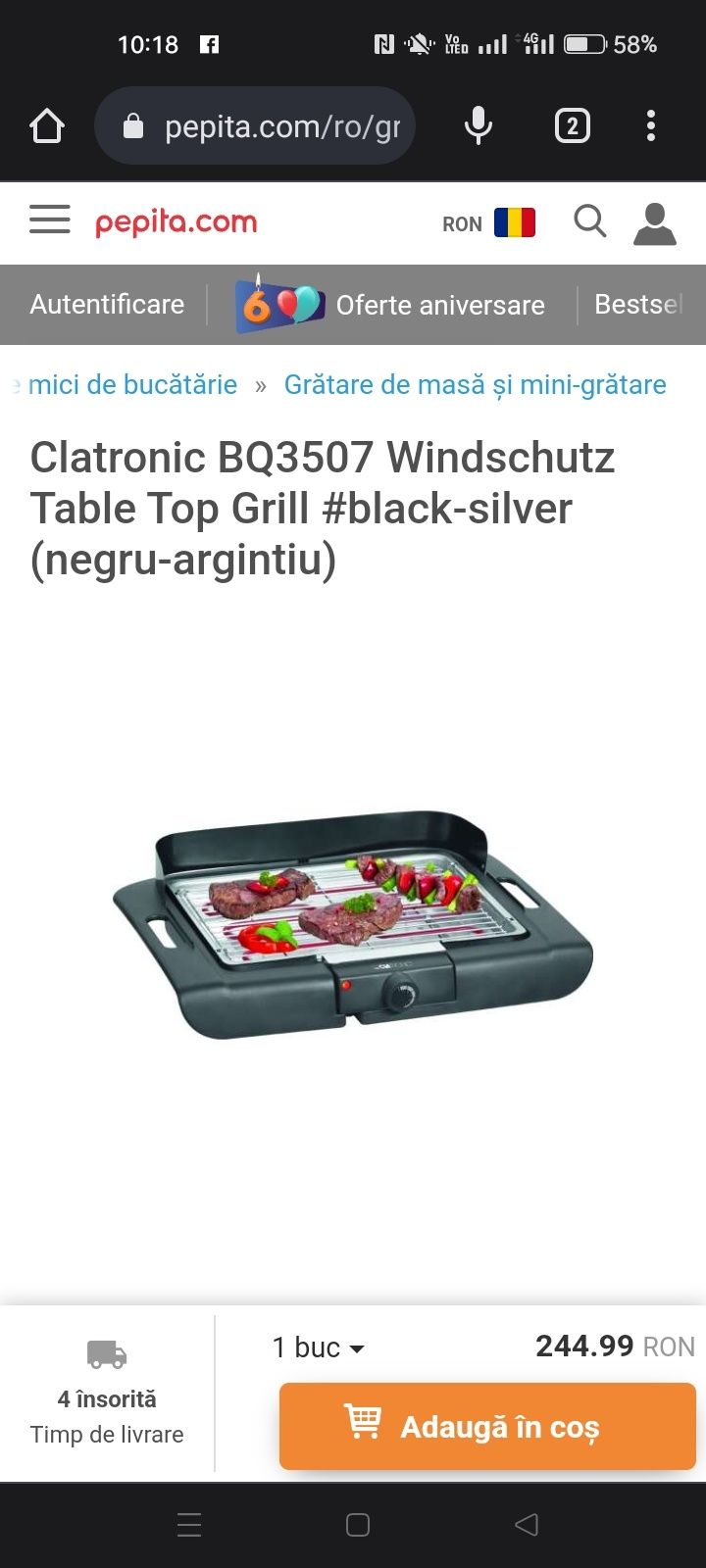 Grill electric, Clatronic BQ 3507 , 2000 W, control temperatura
