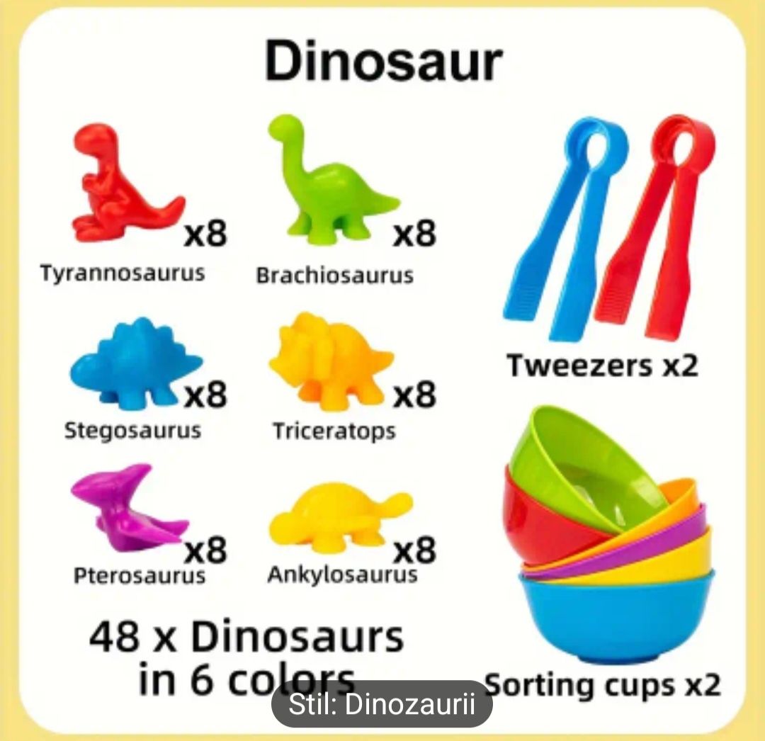 Joc sortare, clasificare culori si numarat - Dinozauri