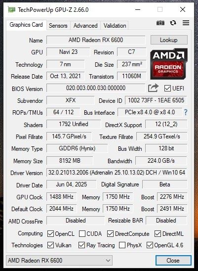 Видеокарта Rx 6600