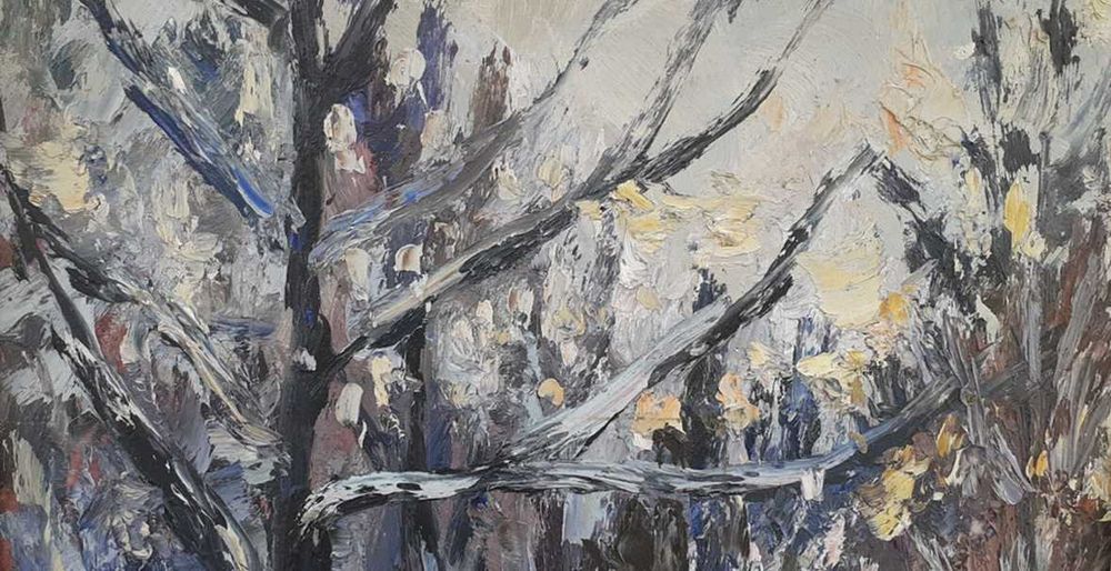 Tablou vechi - peisaj de iarna - semnat Isachie