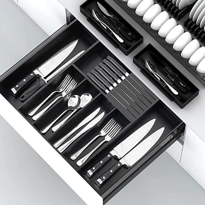 Organizator Tacamuri/Ustensile Bambus Negru 33-55cm,REDUS de la 170RON