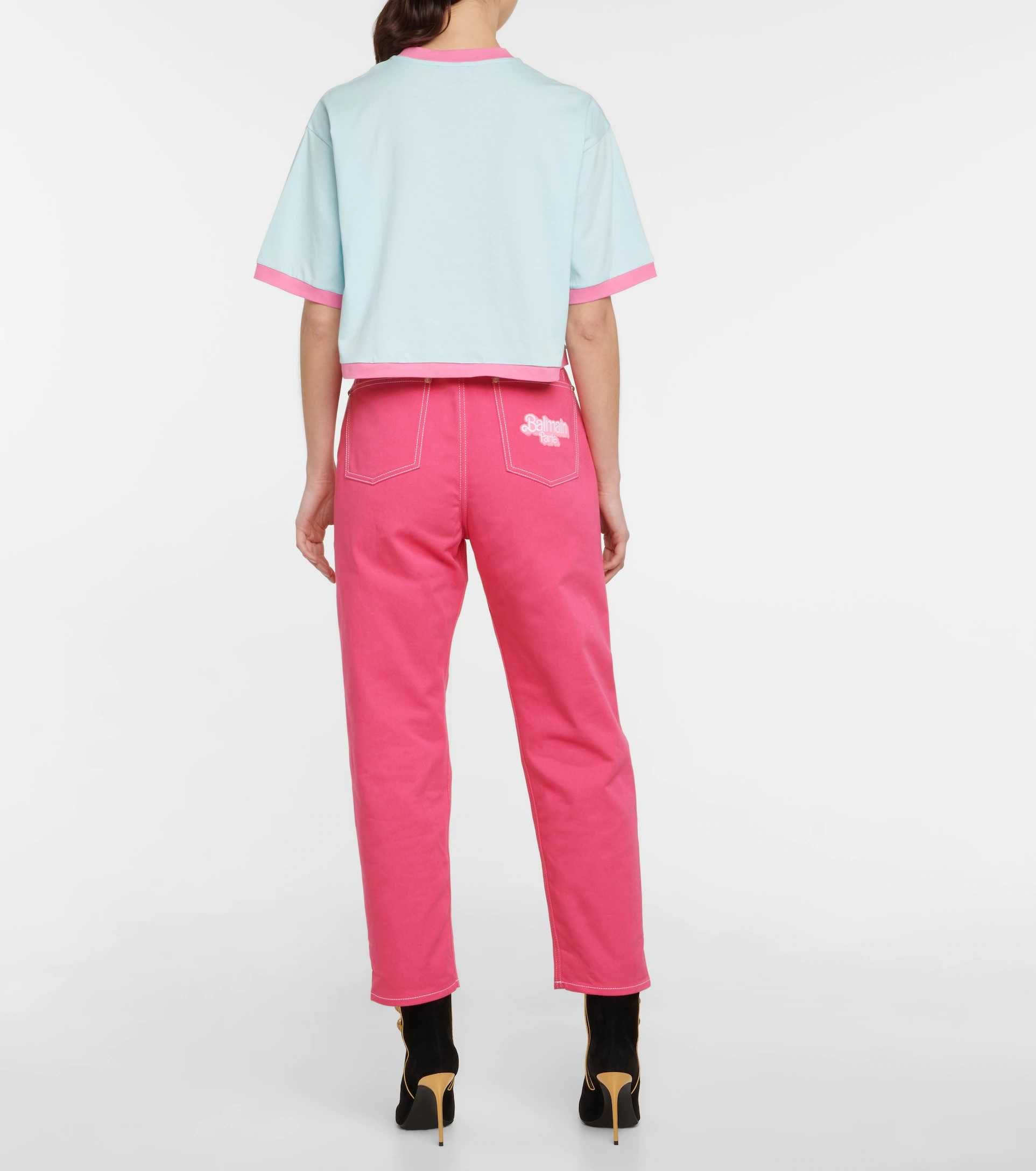 BALMAIN x Barbie Logo Print Cropped Oversized Дамска Тениска XS и M