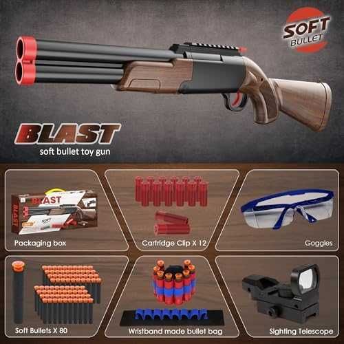 Нова Играчка бластер с изхвърлящи се гилзи – 80 меки куршума за деца