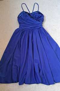 Бална рокля в турско синьо и пайети