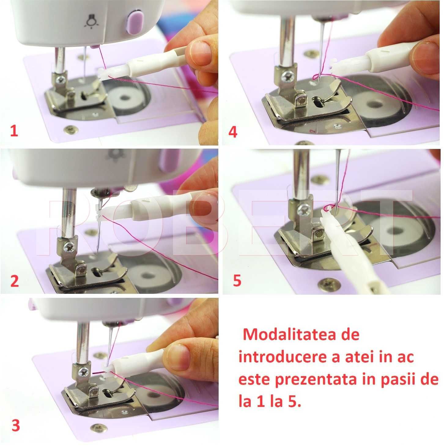 Dispozitiv introducere ata in ac si pt montarea acului la masini cusut