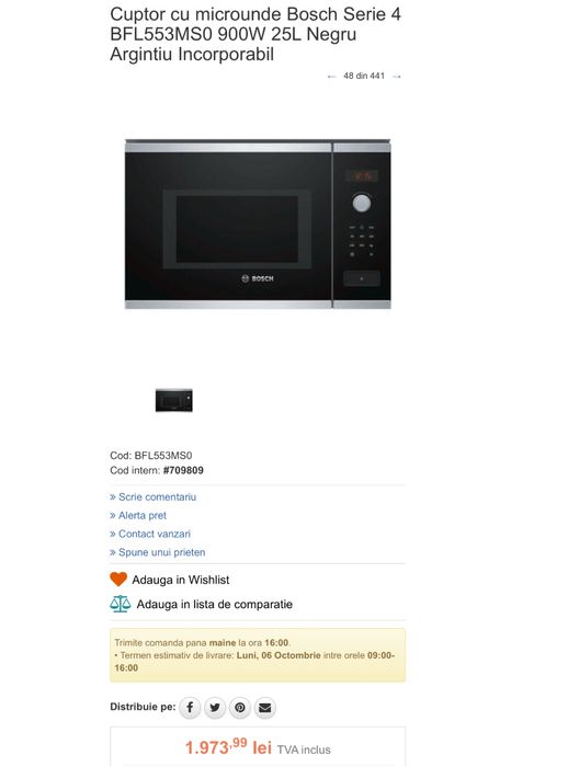 Cuptor cu microunde incorporabil Bosch BFL553MS0/10