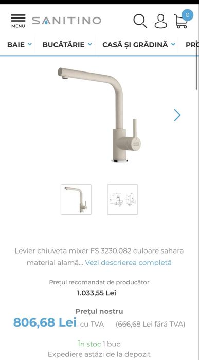 Vand baterie Franke cu racorduri incluse