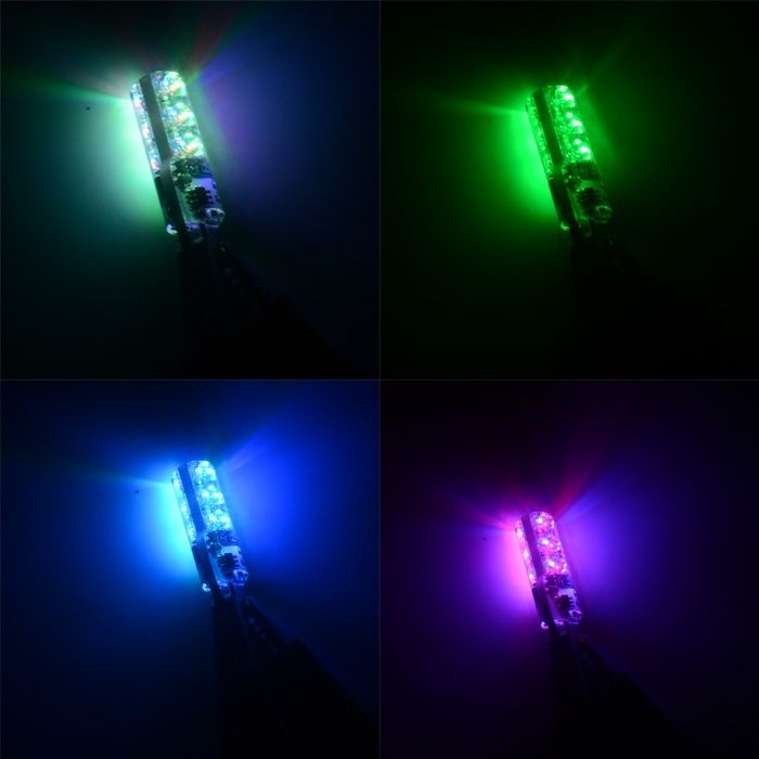 LED габаритни крушки т10 с дистанционно управление цветни