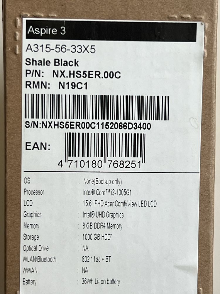 Acer Core i3 10 pokoleniya