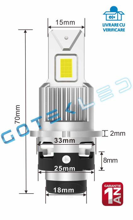 Bec auto D2S LED plug and play - fără cablaj, 12000 lumeni 6000k