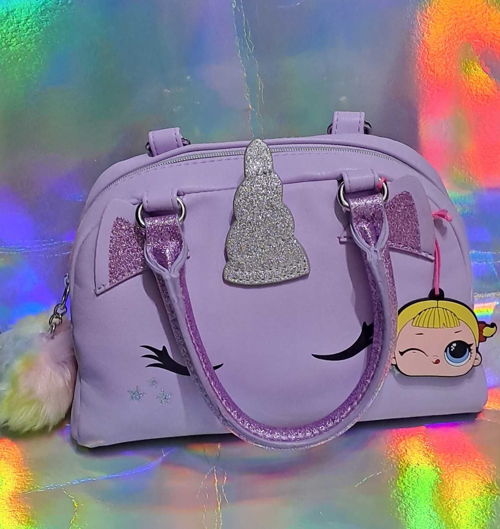 Geantă mov cu unicorn