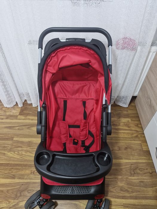 Carucior cu maner reversibil Juju, I Love My Parents, Rosu