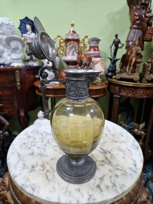 Стара османска антикварна гарафа декандер стъкло метал