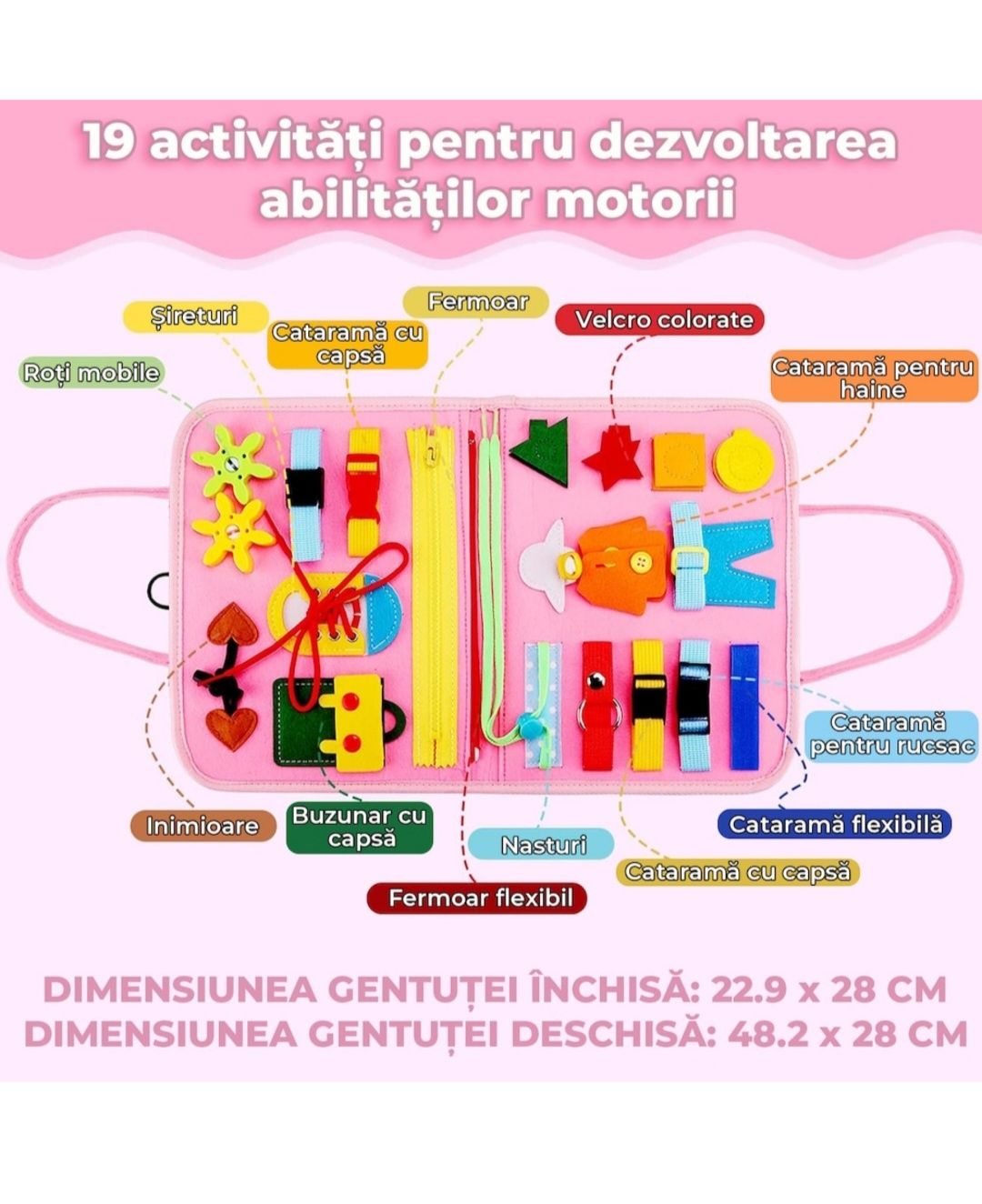 Busy board montessori, carte/mapa cu multiple activitati