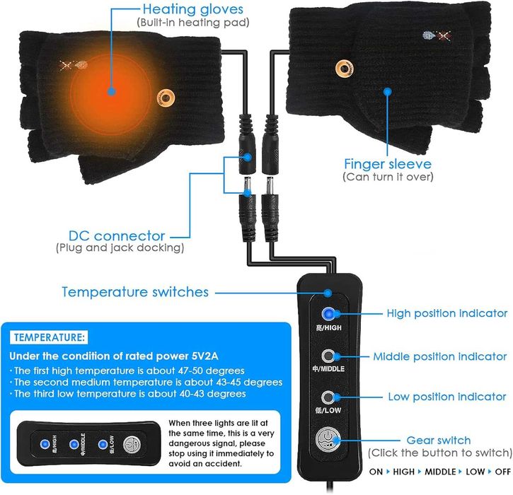 USB плетени нагреваеми ръкавици DaMohony