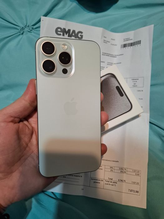 Iphone 15 pro max ca NOU , factura garantie emag 08.2027