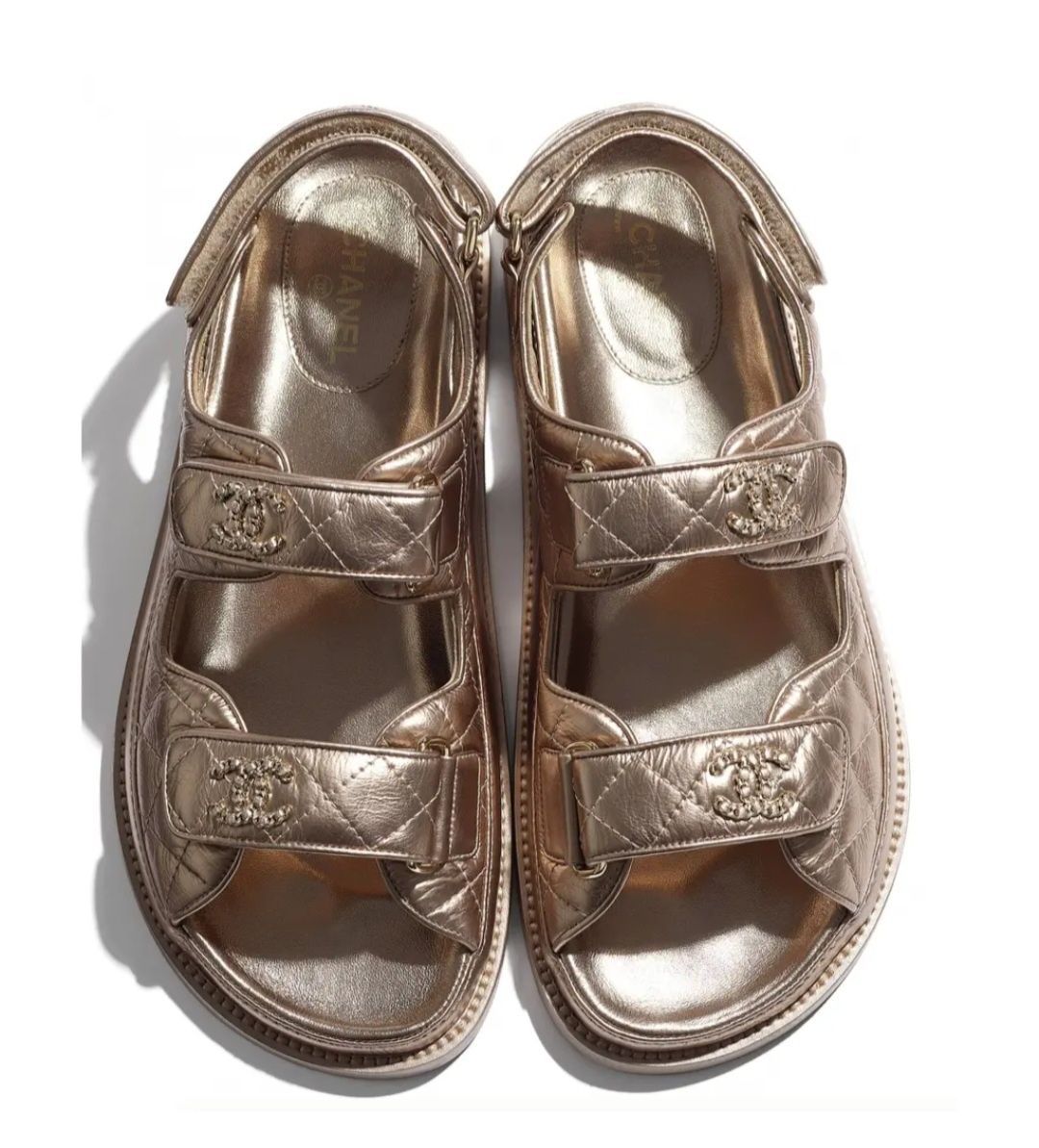 Chanel -gold leather sandals,н.37