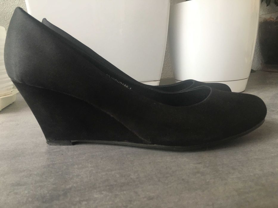 Pantofi dama, negru, sidefat, noi, marime 38, talpa ortopedica 4 cm