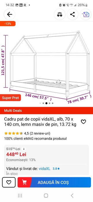 Cadru pat copii 70x140
