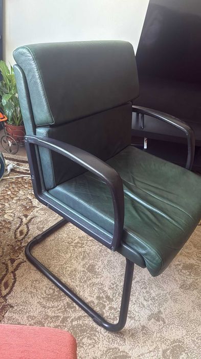 Scaun/Fotoliu de Birou, Design Clasic, Piele Naturala Verde