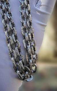 Серебрянная цепь мужская Плетение ‘Якорь с узорами’