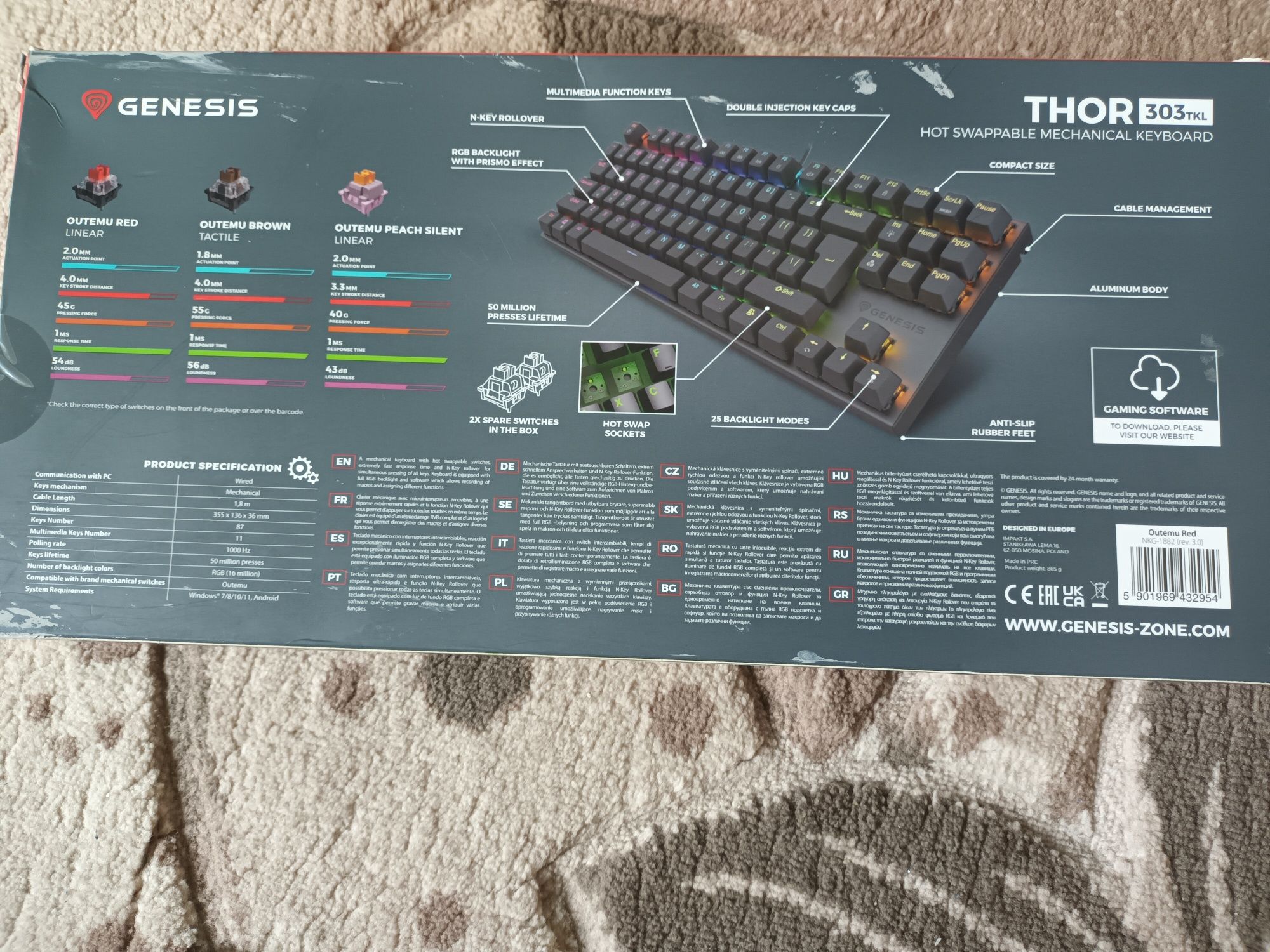 Механична клавиатура Genesis Thor 303 TKL – RGB, Brown switch