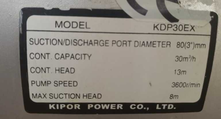 Motopompa Diesel Kipor KDP 30EX 3", 30mc/h, pornire la cheie