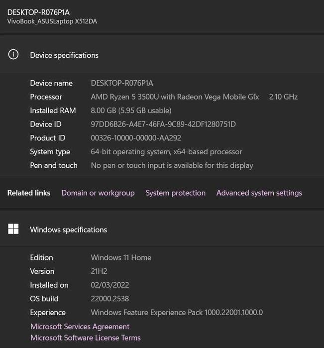 ASUS VivoBook 15 X512DA AMD Ryzen™ 5 3500U | 512GB SSD | 8GB RAM