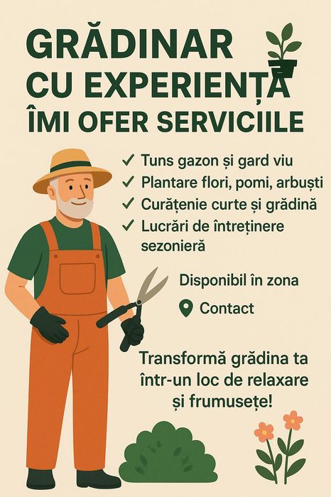 Grădinar cu experiență îmi ofer serviciile
