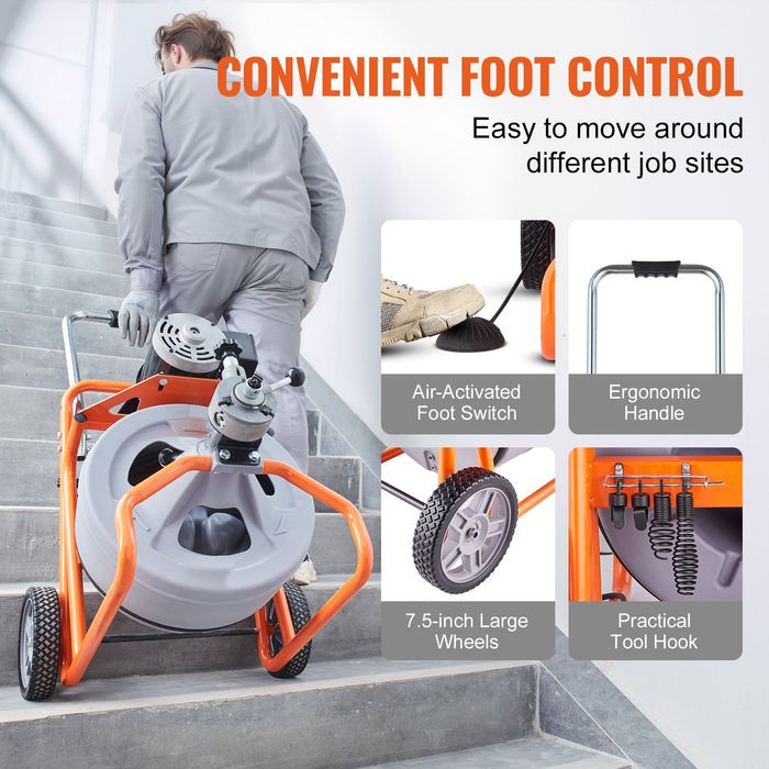 Masina Curatare Conducte 30.5m,Auto-Feed,8 Cutite