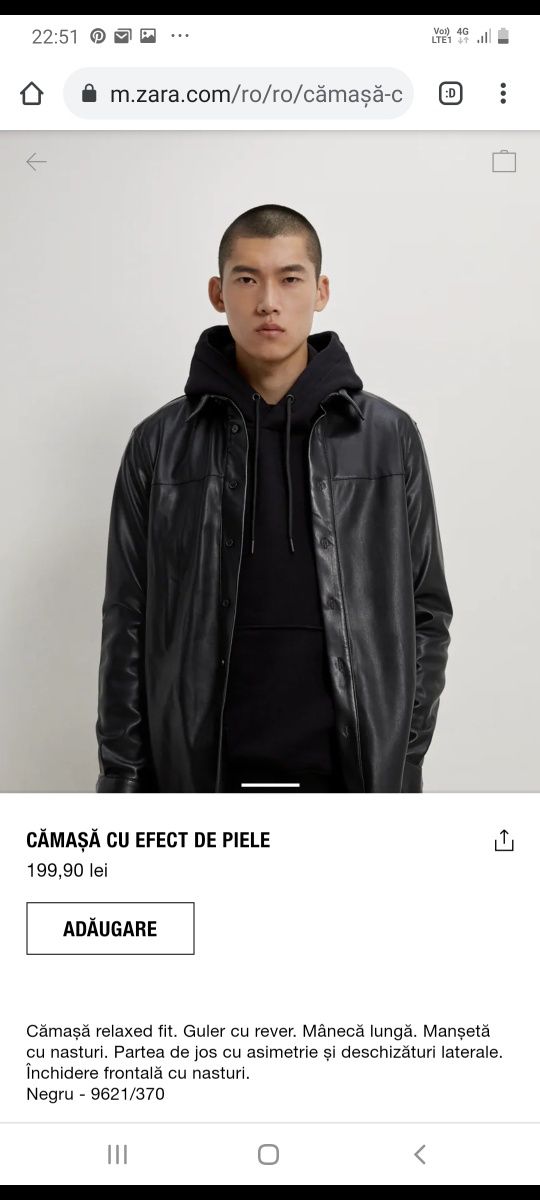 Camasa Zara cu efect piele,L 42model Rick Owens