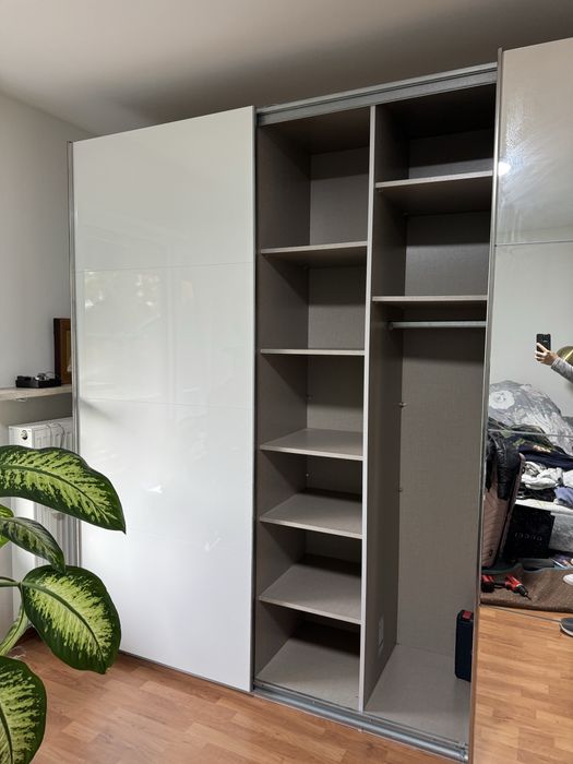 Dressing/Dulap 317/225/60 cm 3 usi culisante alb lucios/oglinda