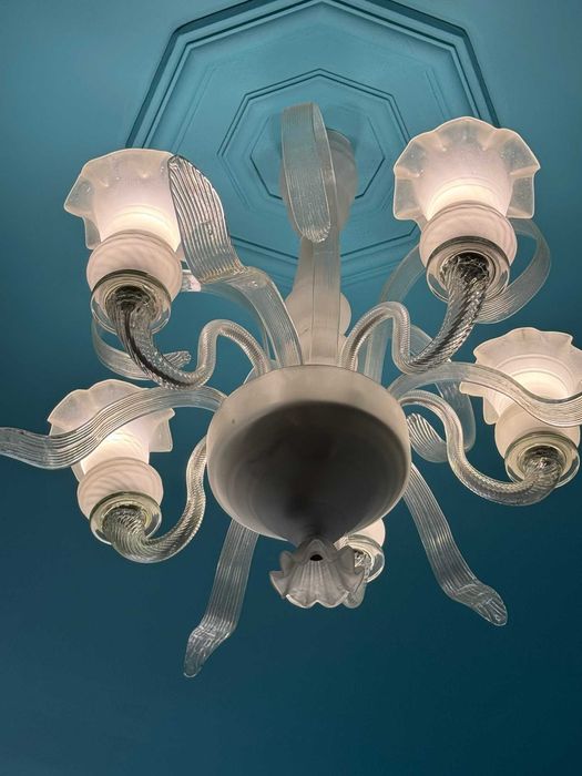 Candelabru cu 5 brate cristal si sticla tip Galle stil Art Nouveau