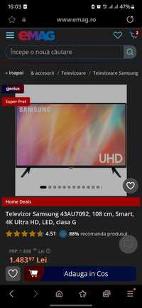 URGENT! Televizor Samsung 43AU7092, 108 cm, Smart, 4K Ultra HD, LED