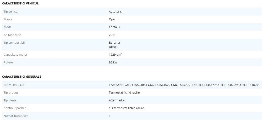 Termostat lichid racire Opel Corsa D 2011