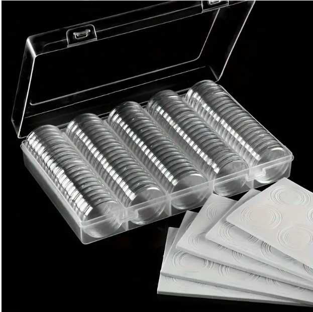 100 capsule reglabile pentru protecția monedelor 30 mm