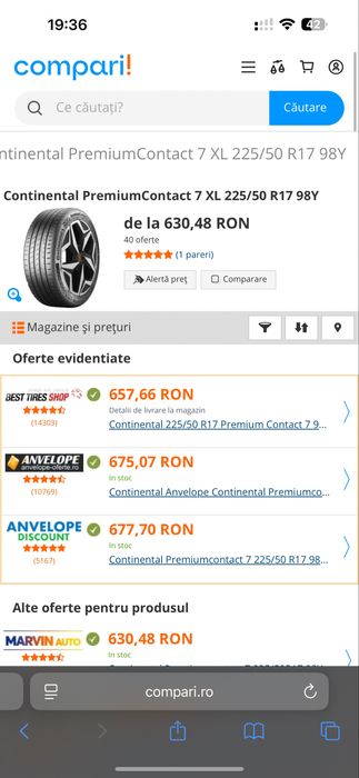 Cauciucuri/Anvelope 225/50/17 dot 2024 continental