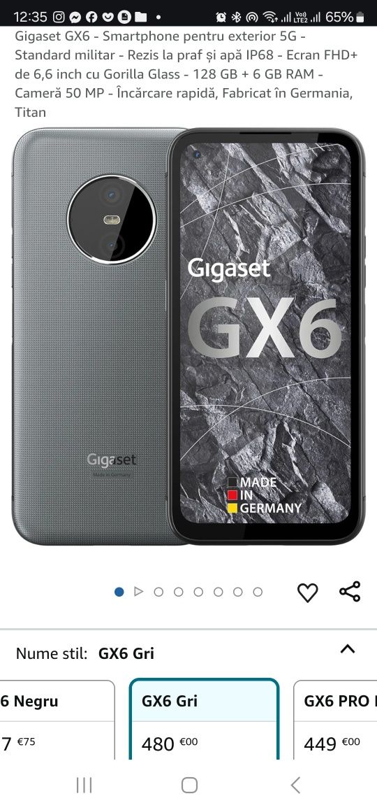 Gigaset GX6 - Smartphone pentru exterior 5G - Standard militar - Rezis