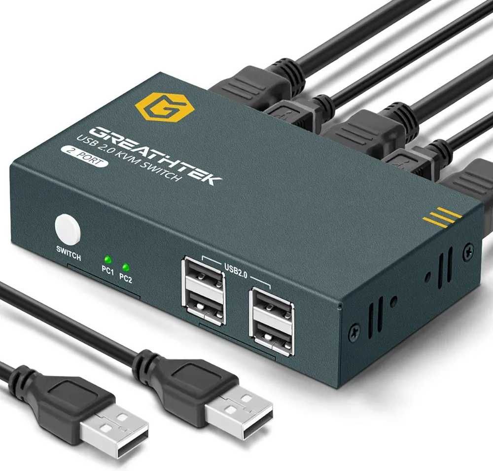 GREATHTEK HDMI KVM превключвател 2 порта, USB2.0, Ultra HD 4K KO30Hz,