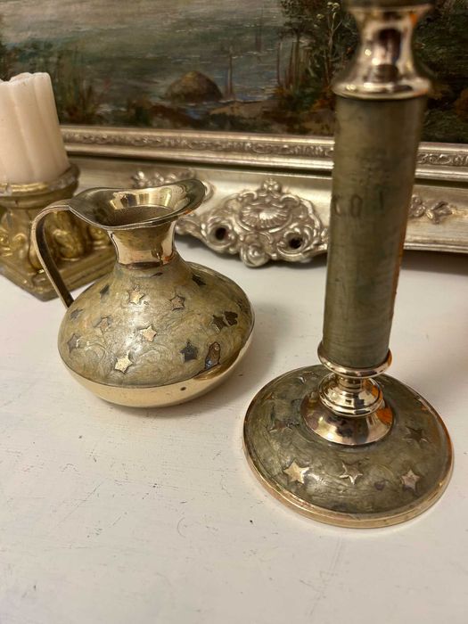 DN220 Set 2 obiecte frumoase de bronz cloisonne stelute 700g 10si20cmh