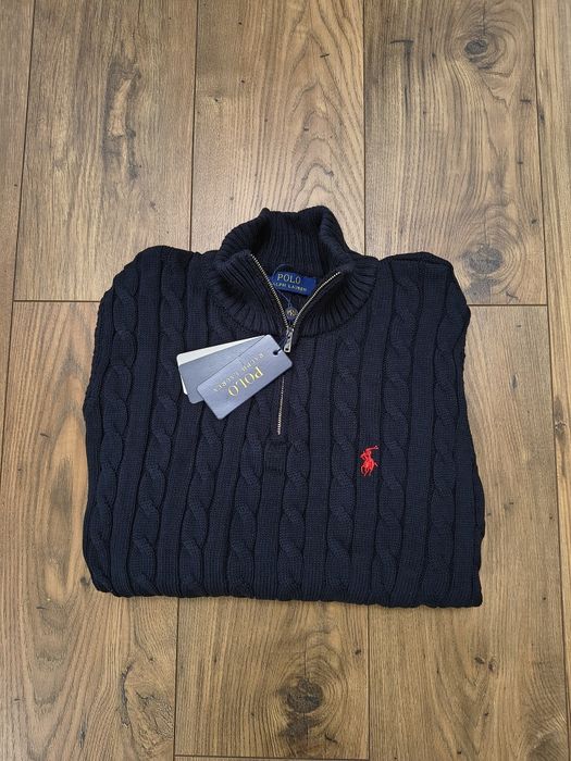 Pulover RL, fermoar pe gât, bleumarin