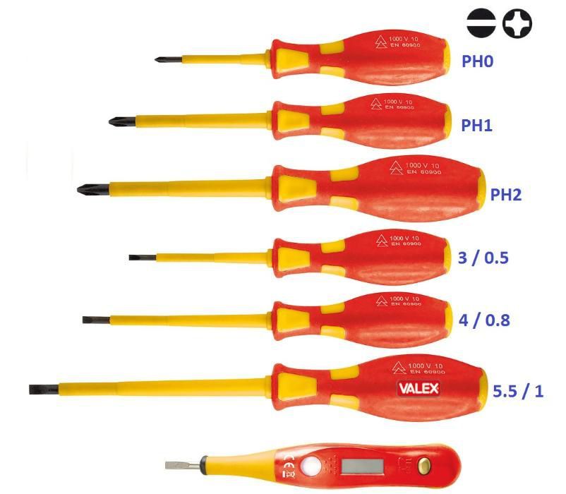 Отвертки изолирани за 1000V к-т 6 броя+фазомер с цифров индикатор